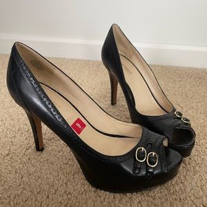Nine West black open toe pump